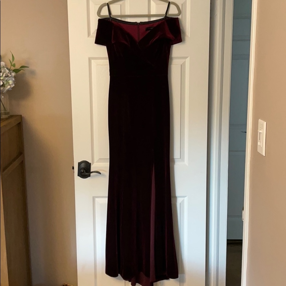 Velour Wine Floor Length Dress